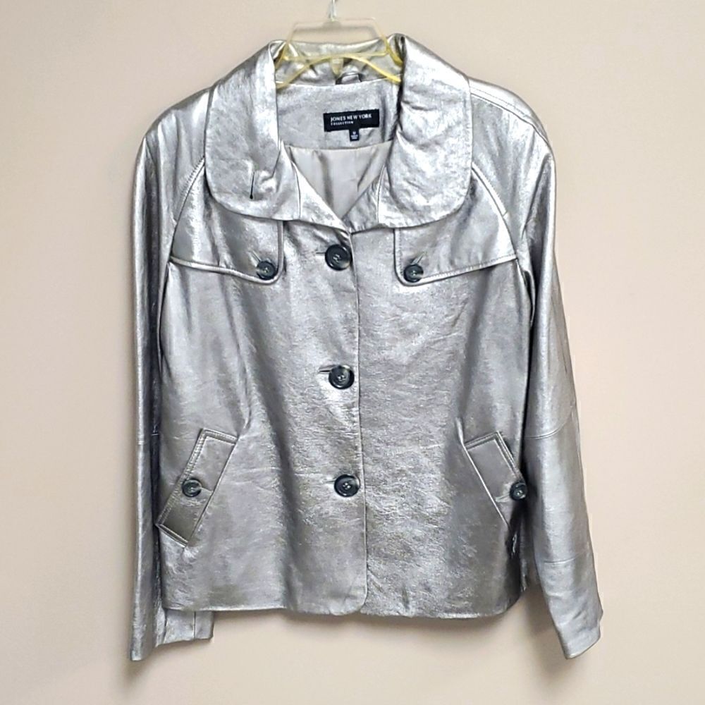 JONES NEW YORK Metallic Leather Jacket - Size Medium